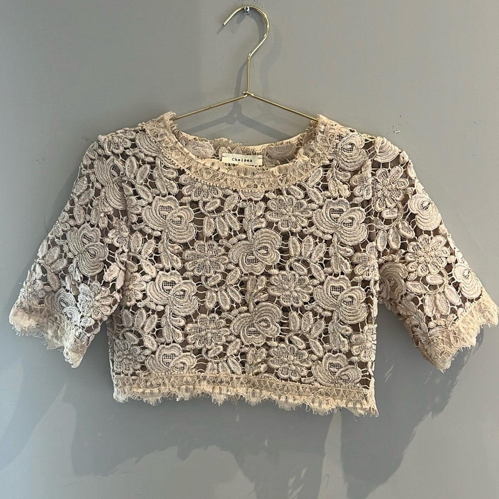 CHELSEA Beaded Lace Cropped Blouse